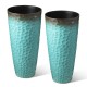 Glitzhome 31"H Set of 2 Oversized Honeycomb Textured Turquoise Tall Plastic Planter