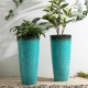Glitzhome 31"H Set of 2 Oversized Honeycomb Textured Turquoise Tall Plastic Planter