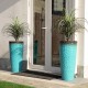 Glitzhome 31"H Set of 2 Oversized Honeycomb Textured Turquoise Tall Plastic Planter
