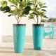 Glitzhome 31"H Set of 2 Oversized Honeycomb Textured Turquoise Tall Plastic Planter