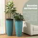 Glitzhome 31"H Set of 2 Oversized Honeycomb Textured Turquoise Tall Plastic Planter