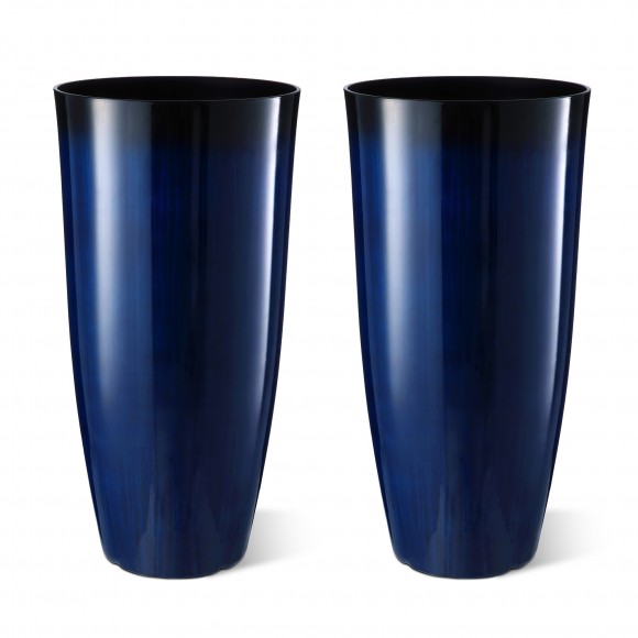 Glitzhome 30"H Set of 2 Oversized Gradient Cobalt Blue Faux Ceramic Tall Plastic Planter