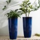 Glitzhome 30"H Set of 2 Oversized Gradient Cobalt Blue Faux Ceramic Tall Plastic Planter