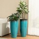 Glitzhome 30"H Set of 2 Oversized Gradient Turquoise Faux Ceramic Tall Plastic Planter