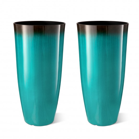 Glitzhome 30"H Set of 2 Oversized Gradient Turquoise Faux Ceramic Tall Plastic Planter