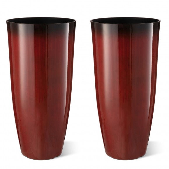 Glitzhome 30"H Set of 2 Oversized Gradient Red Faux Ceramic Tall Plastic Planter