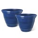 Glitzhome 19.5"D Set of 2 Round Cobalt Blue Faux Ceramic Pot Plastic Planter