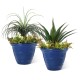 Glitzhome 19.5"D Set of 2 Round Cobalt Blue Faux Ceramic Pot Plastic Planter