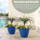 Glitzhome 19.5"D Set of 2 Round Cobalt Blue Faux Ceramic Pot Plastic Planter
