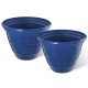 Glitzhome 15.5"D Set of 2 Round Cobalt Blue Faux Ceramic Pot Plastic Planter