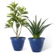 Glitzhome 15.5"D Set of 2 Round Cobalt Blue Faux Ceramic Pot Plastic Planter