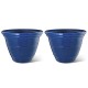 Glitzhome 15.5"D Set of 2 Round Cobalt Blue Faux Ceramic Pot Plastic Planter