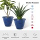 Glitzhome 15.5"D Set of 2 Round Cobalt Blue Faux Ceramic Pot Plastic Planter