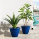 Glitzhome 15.5"D Set of 2 Round Cobalt Blue Faux Ceramic Pot Plastic Planter