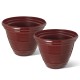 Glitzhome 15.5"D Set of 2 Round Red Faux Ceramic Pot Plastic Planter