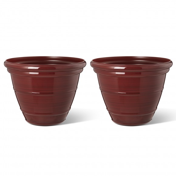 Glitzhome 15.5"D Set of 2 Round Red Faux Ceramic Pot Plastic Planter