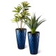 Glitzhome 23.75"H Set of 2 Oversized Wavy Texture Cobalt Blue Tall Plastic Planter