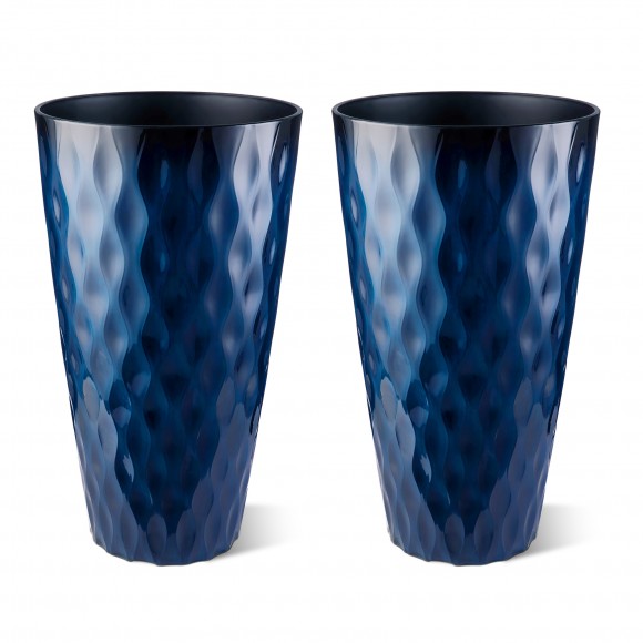 Glitzhome 23.75"H Set of 2 Oversized Wavy Texture Cobalt Blue Tall Plastic Planter