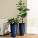 Glitzhome 23.75"H Set of 2 Oversized Wavy Texture Cobalt Blue Tall Plastic Planter