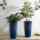 Glitzhome 23.75"H Set of 2 Oversized Wavy Texture Cobalt Blue Tall Plastic Planter