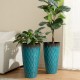 Glitzhome 23.75"H Set of 2 Oversized Wavy Texture Turquoise Tall Plastic Planter