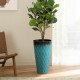 Glitzhome 23.75"H Set of 2 Oversized Wavy Texture Turquoise Tall Plastic Planter
