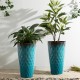Glitzhome 23.75"H Set of 2 Oversized Wavy Texture Turquoise Tall Plastic Planter