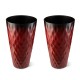 Glitzhome 23.75"H Set of 2 Oversized Wavy Texture Red Tall Plastic Planter