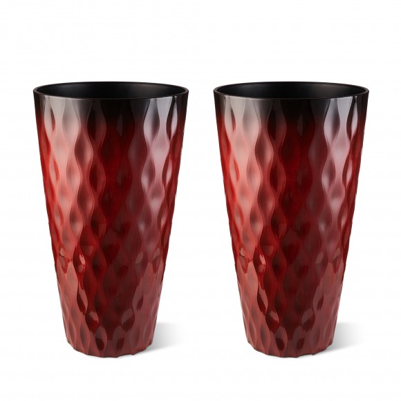 Glitzhome 23.75"H Set of 2 Oversized Wavy Texture Red Tall Plastic Planter