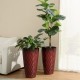 Glitzhome 23.75"H Set of 2 Oversized Wavy Texture Red Tall Plastic Planter