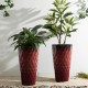 Glitzhome 23.75"H Set of 2 Oversized Wavy Texture Red Tall Plastic Planter