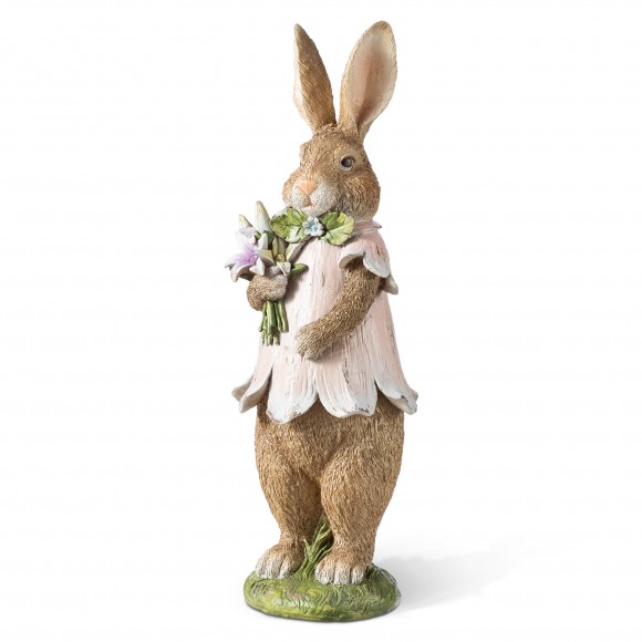 Glitzhome 15.5"H Easter Resin Bunny Girl Table Decor with Flowers