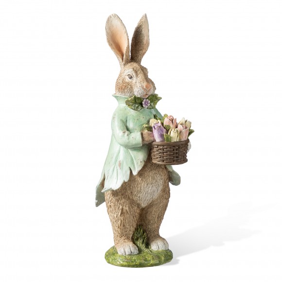 Glitzhome 15.75"H Easter Resin Bunny Boy Table Decor with Flowers