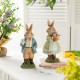 Glitzhome 9.75"H Easter Resin Bunny Couple Table Decor with Coffee and Tulips