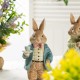 Glitzhome 9.75"H Easter Resin Bunny Couple Table Decor with Coffee and Tulips
