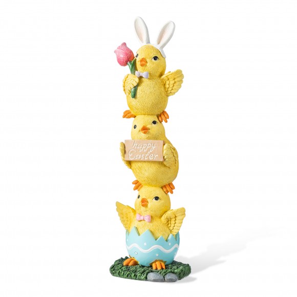 Glitzhome 13.25"H Easter Resin Stackable Chickens Table Decor