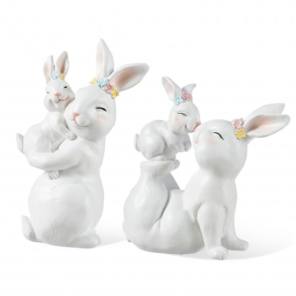 Glitzhome Set of 2 Easter Resin Bunny Mom and Baby Table Decor
