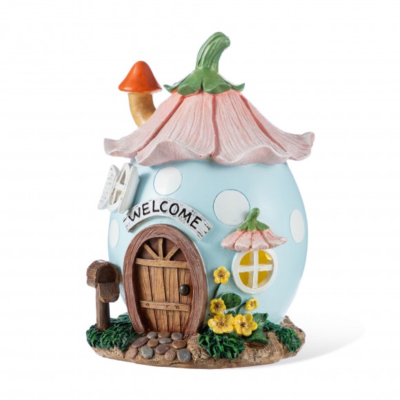Glitzhome 8"H Lighted Easter Resin Egg Shaped House Table Decor
