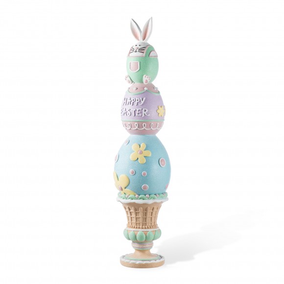 Glitzhome 30.5"H Easter Resin Macaron Stacked Egg & Bunny Porch Decor