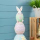 Glitzhome 30.5"H Easter Resin Macaron Stacked Egg & Bunny Porch Decor
