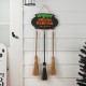 Glitzhome 37"H Halloween Wooden Cauldron and Broom Porch Decor