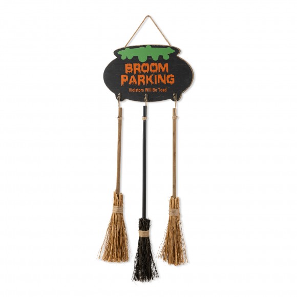 Glitzhome 37"H Halloween Wooden Cauldron and Broom Porch Decor