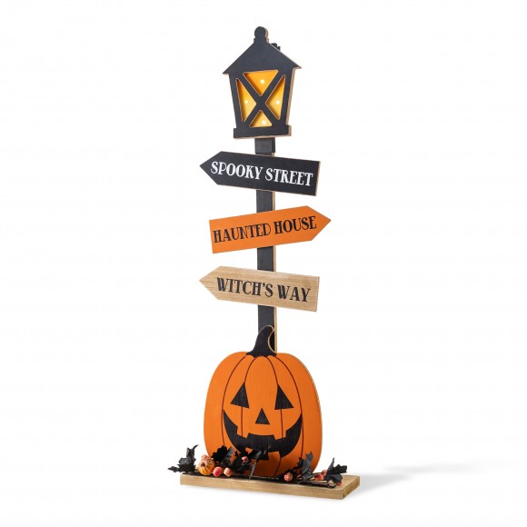 Glitzhome 36"H Halloween Lighted Wooden Jack-O-Lantern Lamp Post Porch Decor with Timer