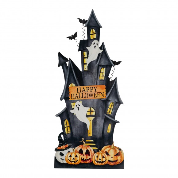Glitzhome 30"H Halloween Lighted Wooden Haunted House Porch Decor with Timer