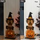 Glitzhome 30"H Halloween Wooden Lighted Witch Dog Porch Decor with Timer