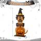 Glitzhome 30"H Halloween Wooden Lighted Witch Dog Porch Decor with Timer