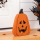 Glitzhome 17.5"H Halloween Chunky Wood Jack-O-Lantern Porch Decor