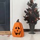 Glitzhome 17.5"H Halloween Chunky Wood Jack-O-Lantern Porch Decor
