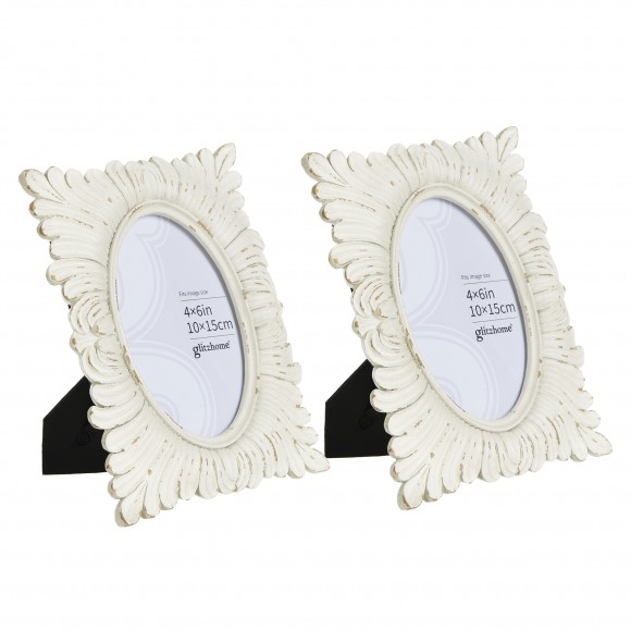 Glitzhome Set of 2  White Ornate Resin Tabletop Picture Frames-4x6