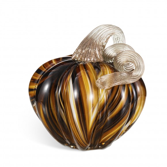 Glitzhome 4.5"D x 4.75"H Multi Brown Striped Glass Short Pumpkin